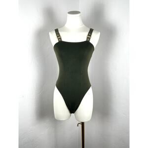 GOOD AMERICAN Olive Green Tank Body Suit with Gold Hardware (Size: 3)